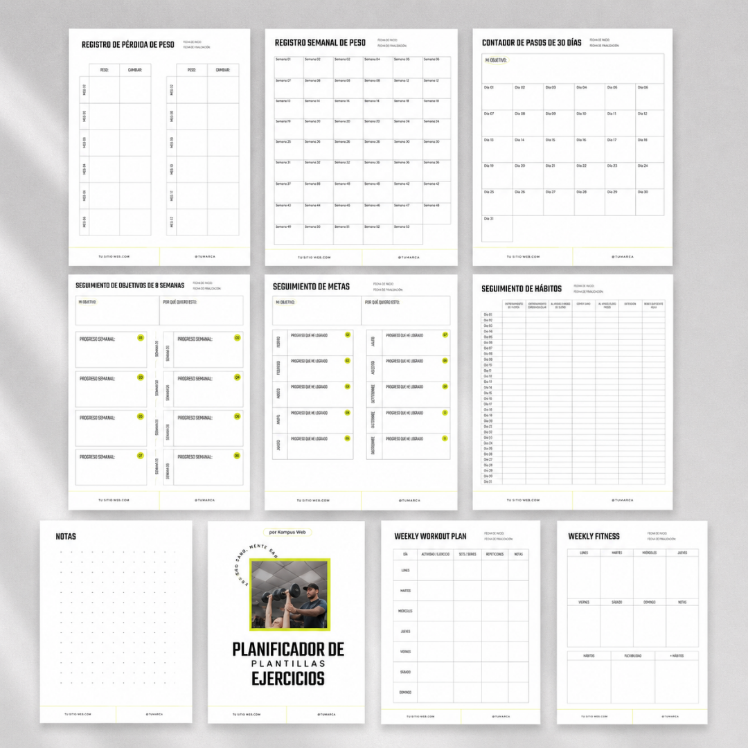 Fitness Planner para Canva | 30 Plantillas Editables