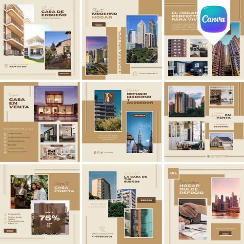 Pack de 10 Plantillas para Instagram Inmobiliario | Canva Editable
