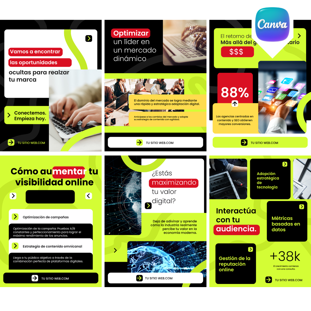 Pack de 6 Plantillas para Redes Sociales de Negocios | Canva Editable