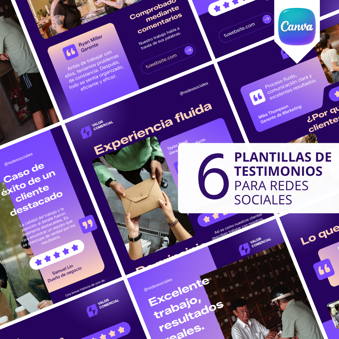 Pack de 6 Plantillas de Testimonios para Instagram | Canva Editable