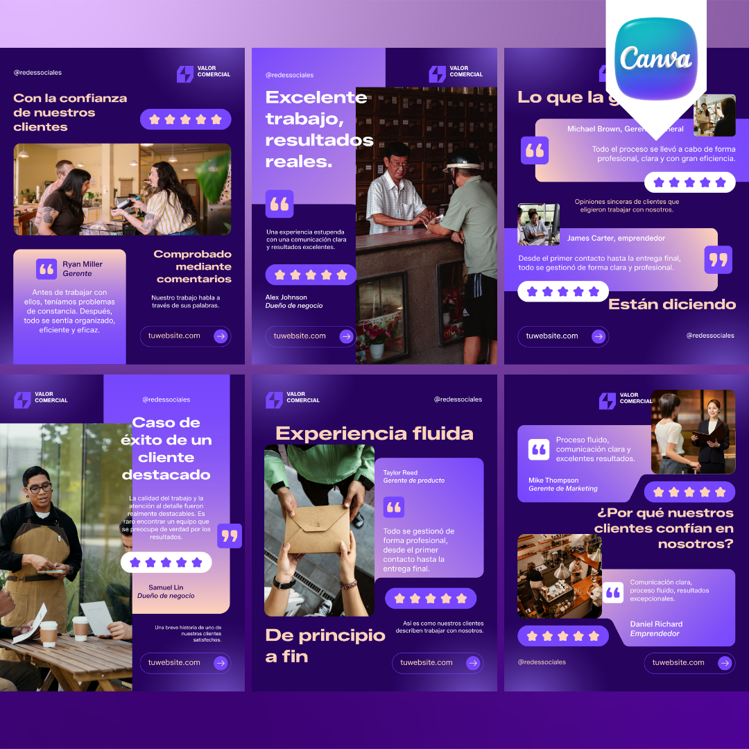 Pack de 6 Plantillas de Testimonios para Instagram | Canva Editable
