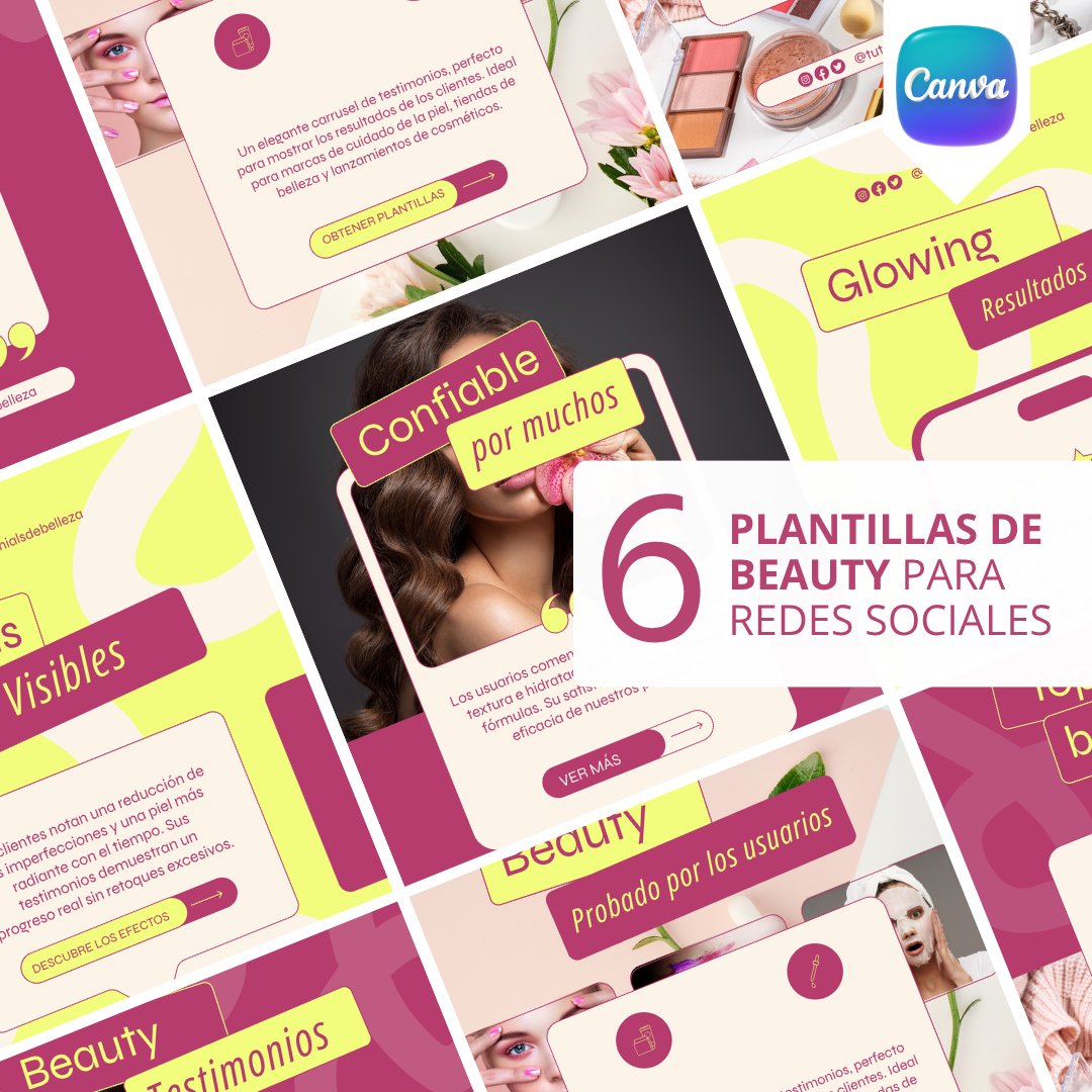 Pack de 6 Plantillas de Testimonios para Belleza | Canva Editable
