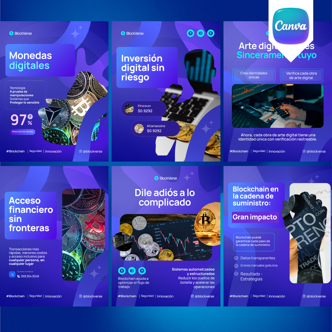 Pack de 6 Plantillas de Marketing e Inteligencia Artificial para Instagram | Canva Editable