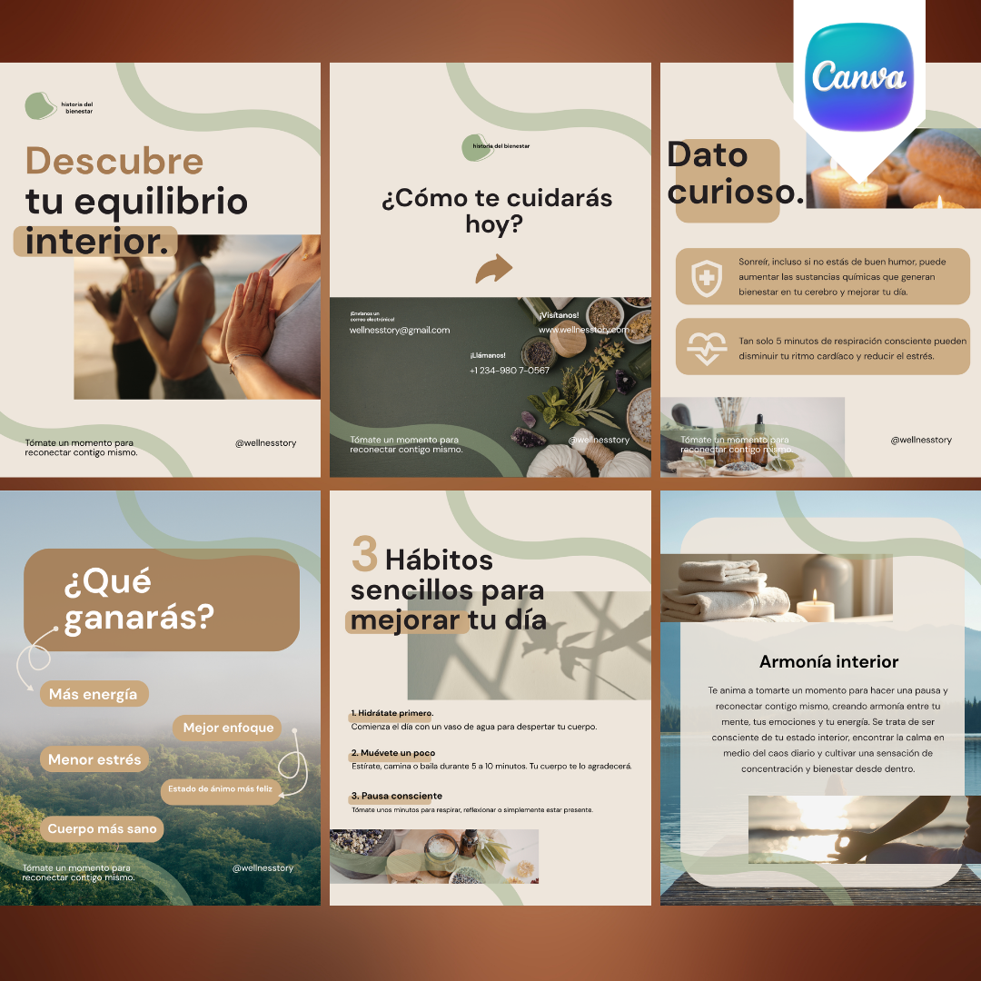 Pack de 6 Plantillas Wellness y Vida Holística para Instagram | Canva Editable