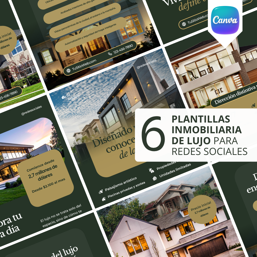 Pack de 6 Plantillas Inmobiliarias de Lujo para Instagram | Canva Editable