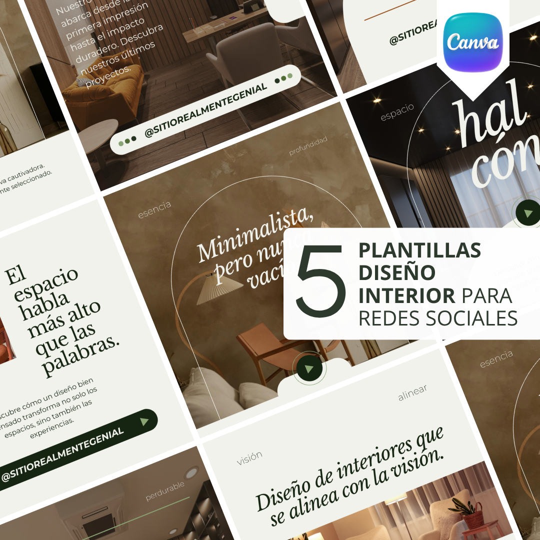 Pack de 5 Plantillas para Diseño de Interiores | Canva Editable