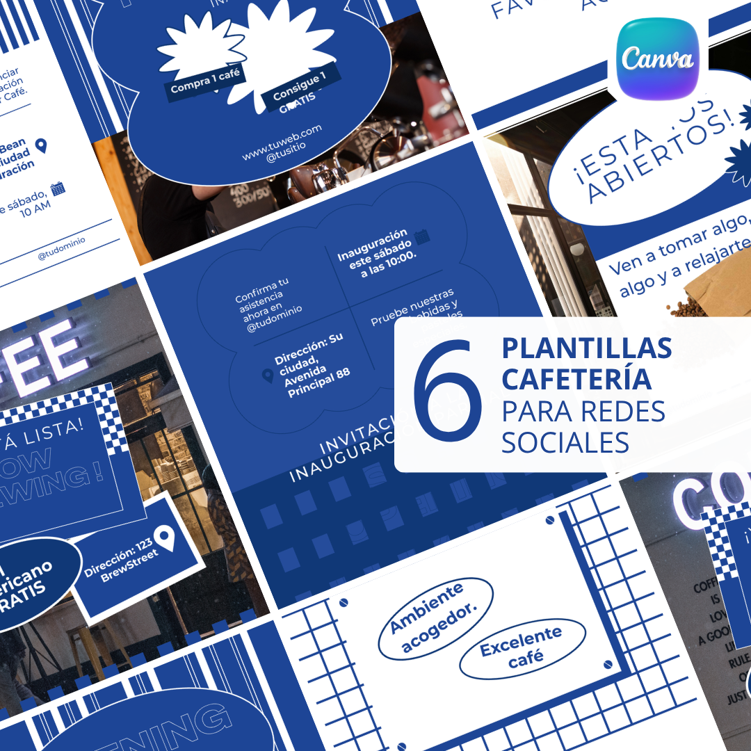 Pack de 6 Plantillas para Cafeterías y Aperturas | Canva Editable