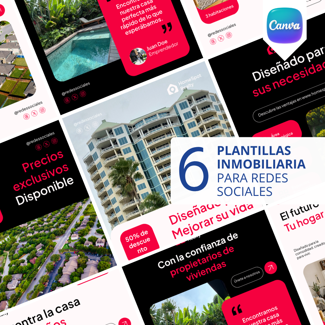 Pack de 6 Plantillas para Inmobiliarias | Canva Editable