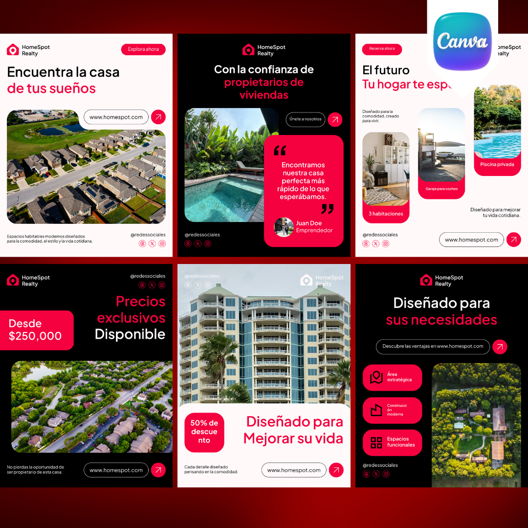 Pack de 6 Plantillas para Inmobiliarias | Canva Editable