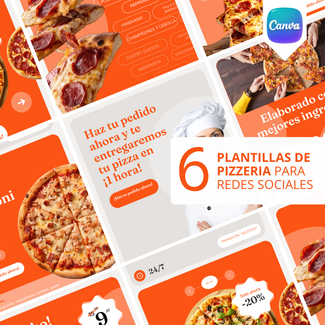 Pack de 6 Plantillas para Pizzerías | Canva Editable