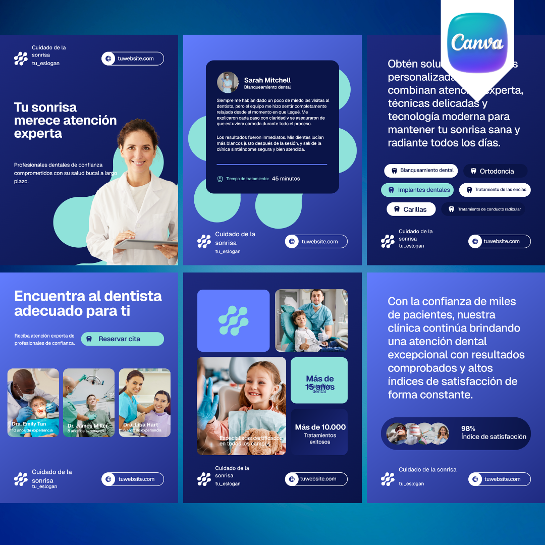 Pack de 6 Plantillas para Odontólogos | Canva Editable