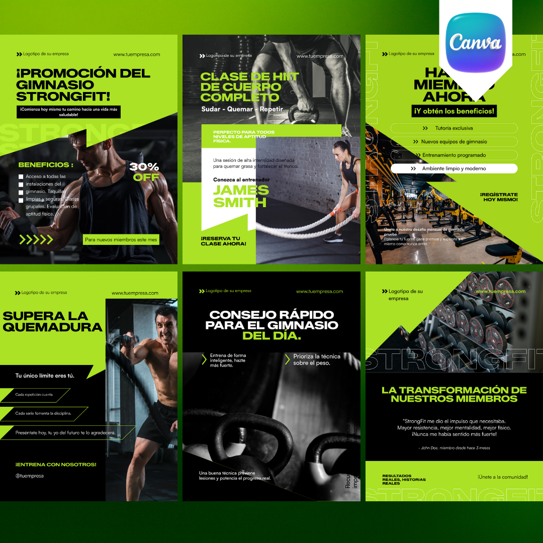 Pack de 6 Plantillas Fitness para Instagram | Canva Editable