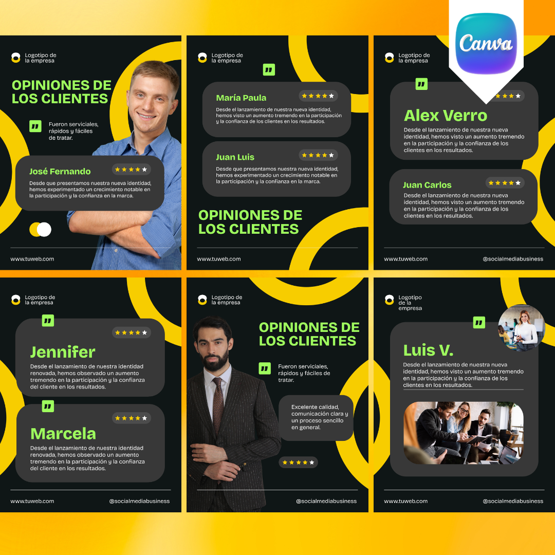 Pack de 8 Plantillas de Testimonios para Instagram | Canva Editable