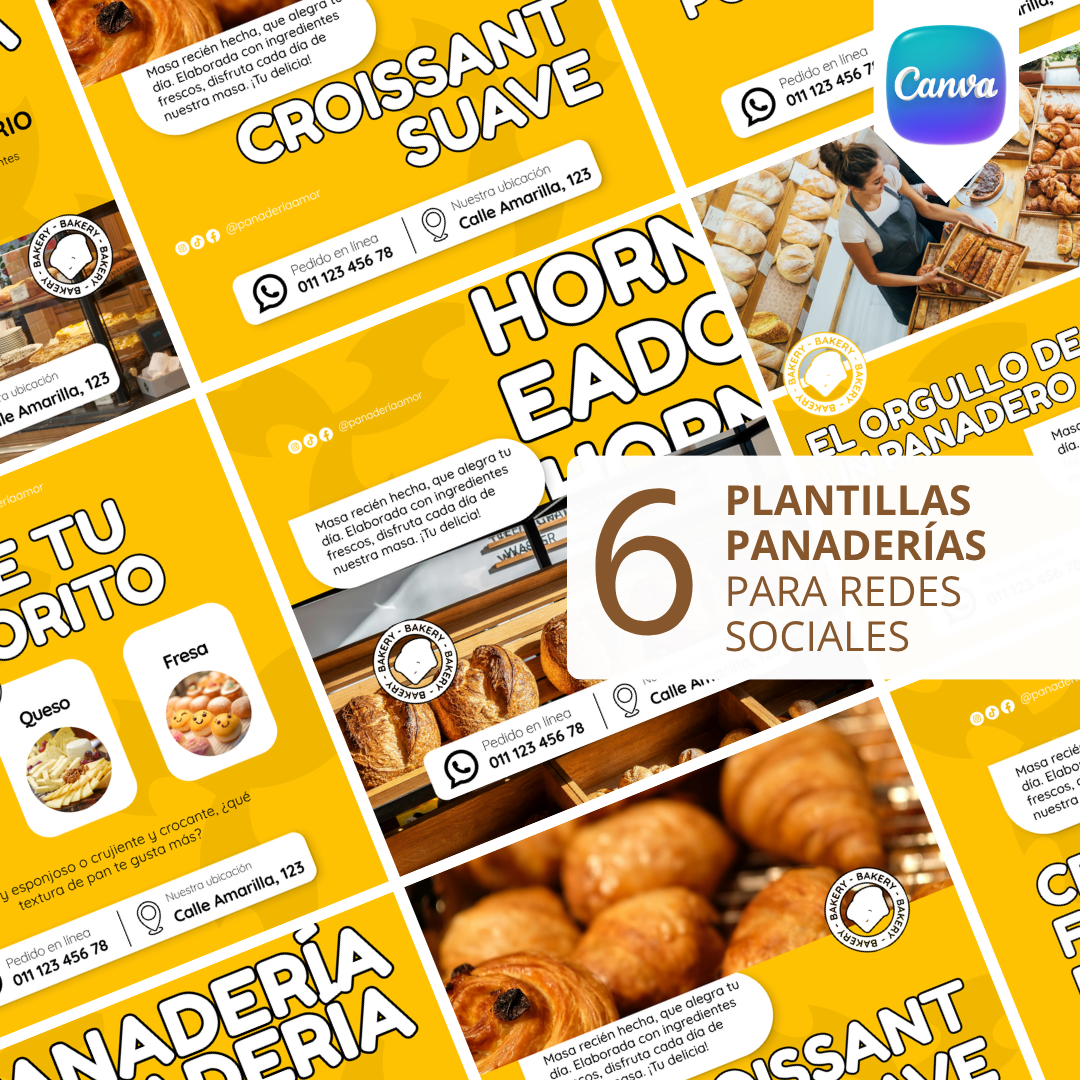 Pack de 6 Plantillas para Panaderías en Instagram | Canva Editable