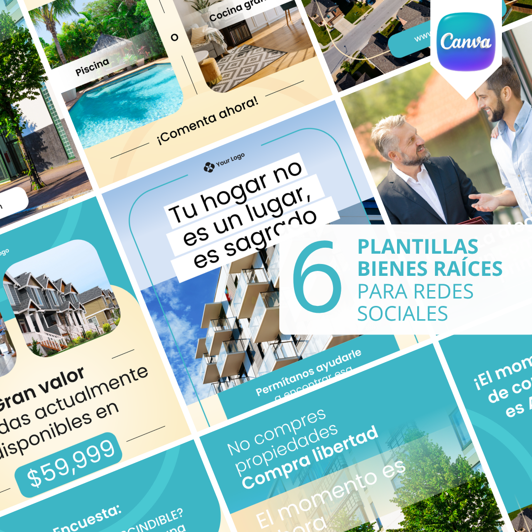 Pack de 6 Plantillas para Bienes Raíces en Instagram | Canva Editable