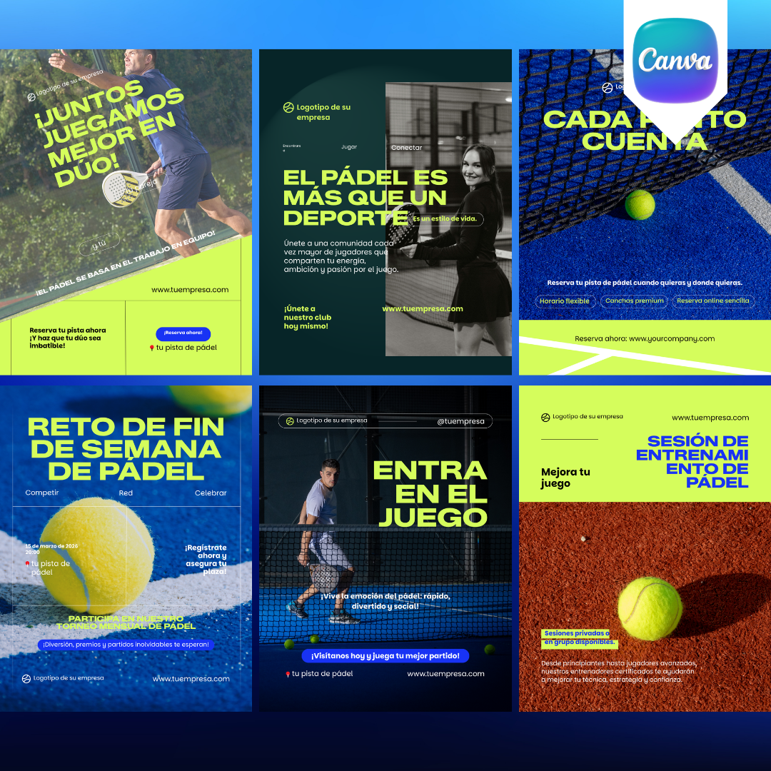 Pack de 6 Plantillas para Pádel en Instagram | Canva Editable