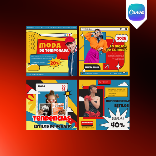 Pack de 4 Plantillas de Moda para Instagram | Canva Editable