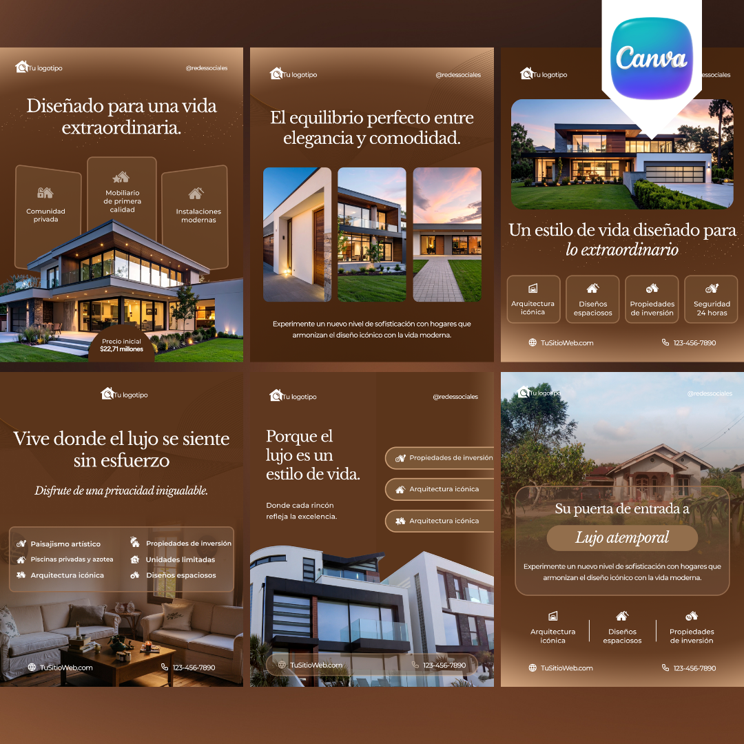 Pack de 6 Plantillas Inmobiliarias de Lujo para Instagram | Canva Editable